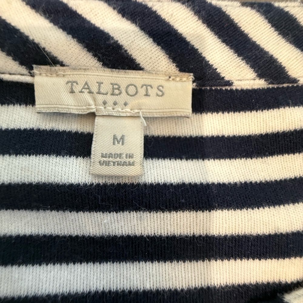 Talbots Navy and White Striped 3/4 Sleeve V-neck Tunic Size Medium - Picture 6 of 8